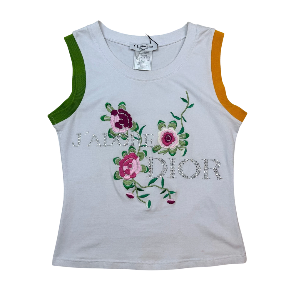 Christian Dior 00s Diamanté Embroidered ‘J’adore Dior’ Tank Top (Size 44)