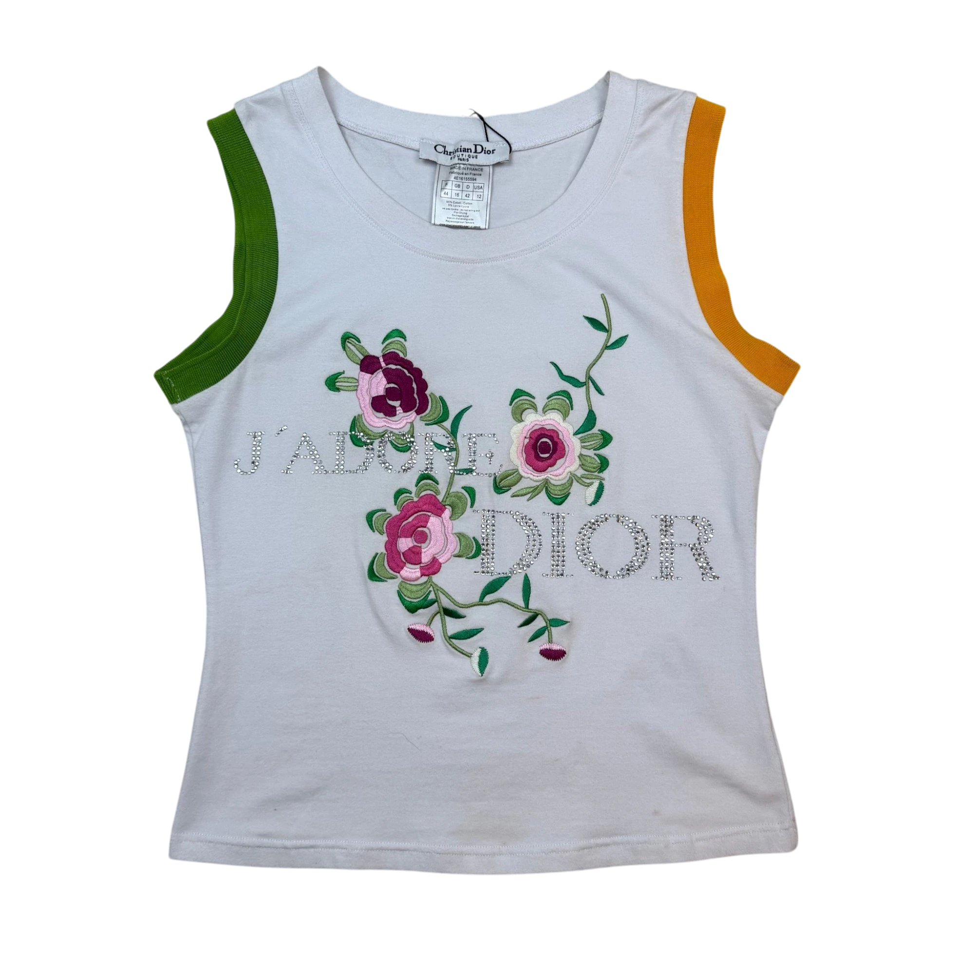 Christian Dior 00s Diamanté Embroidered ‘J’adore Dior’ Tank Top (Size 44)
