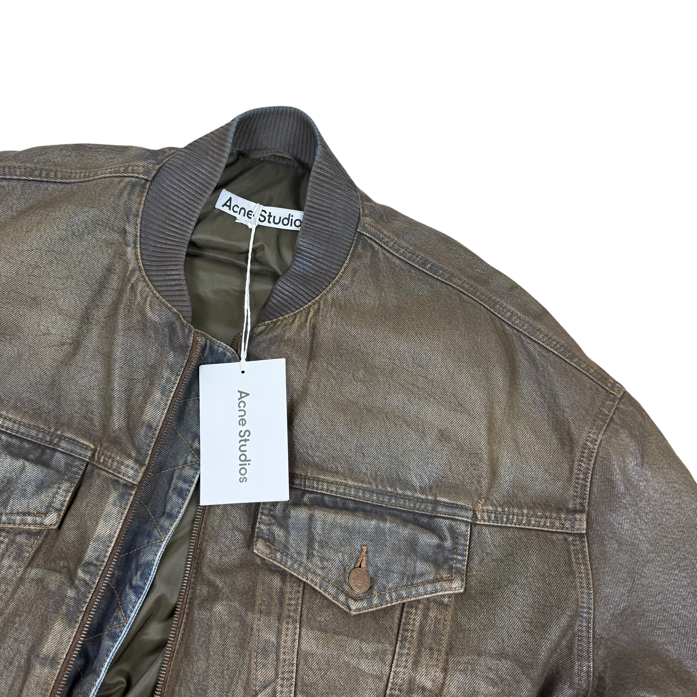 Acne Studios FW23 Coated Oversized Denim Bomber Jacket Brown/Blue (Size 32)
