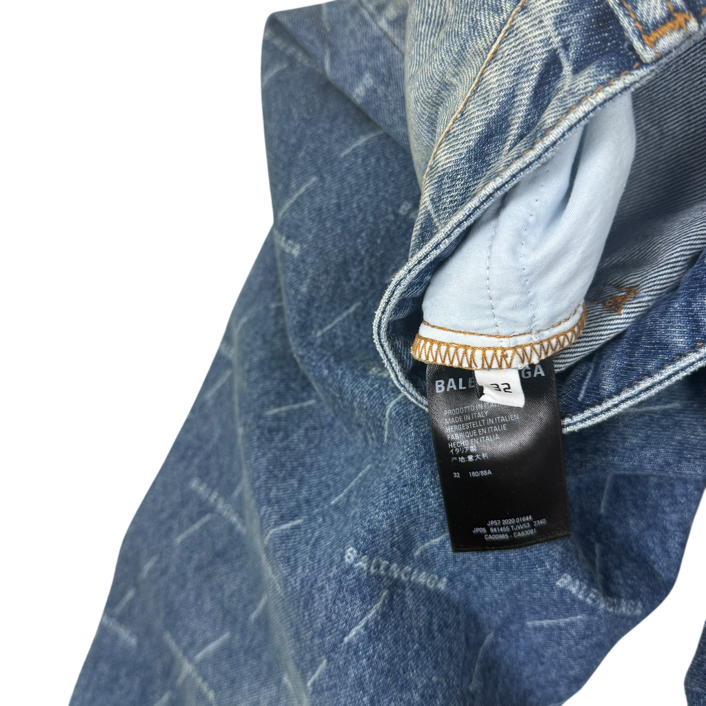 Balenciaga Monogram-Print Straight-Leg Washed Jeans (Size 32”)