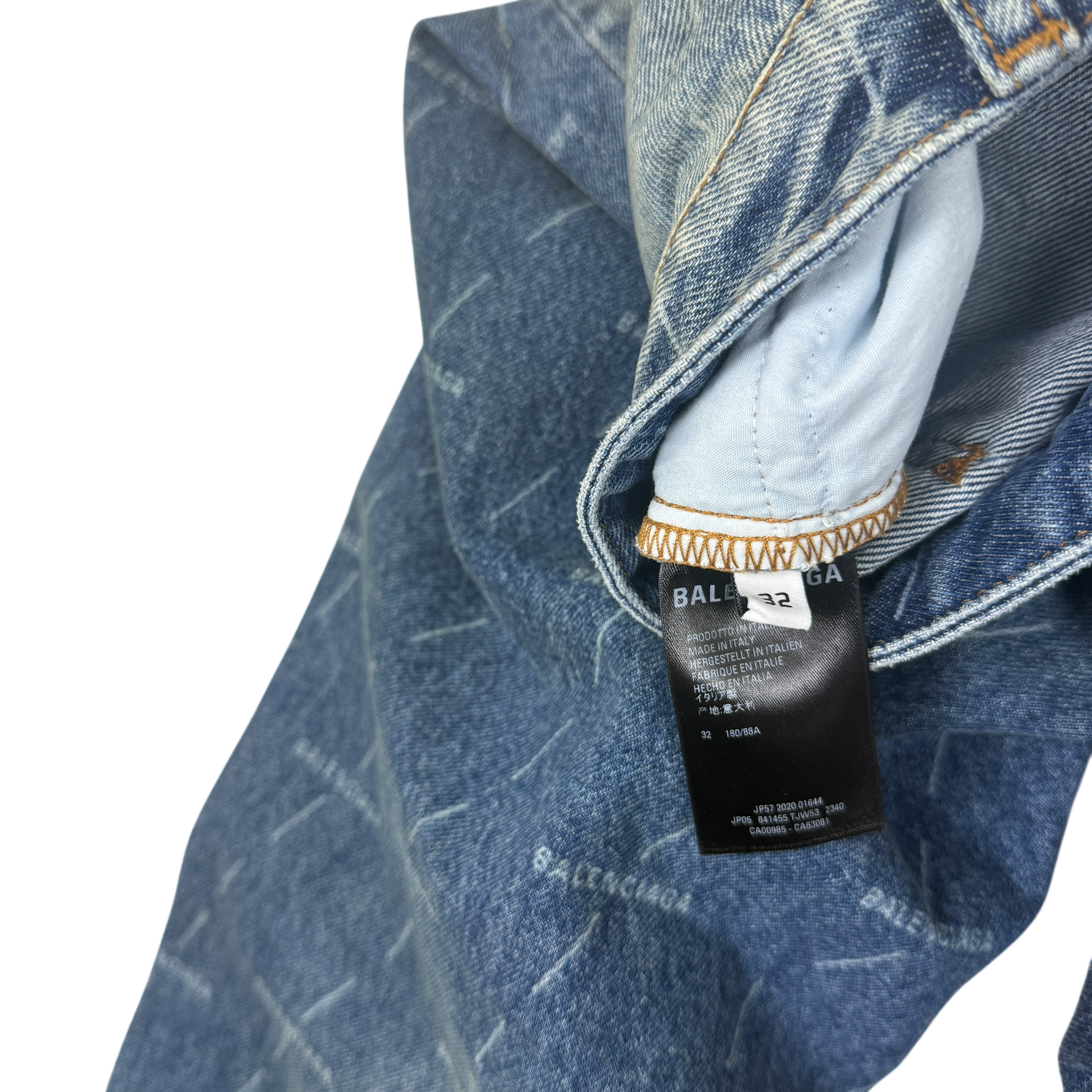Balenciaga Monogram-Print Straight-Leg Washed Jeans (Size 32”)