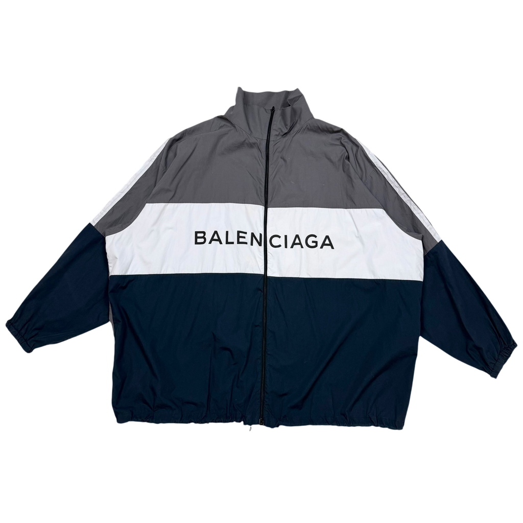 Balenciaga SS18 Logo Colour Block Track Jacket White/Navy/Grey (Fits L-XXL)