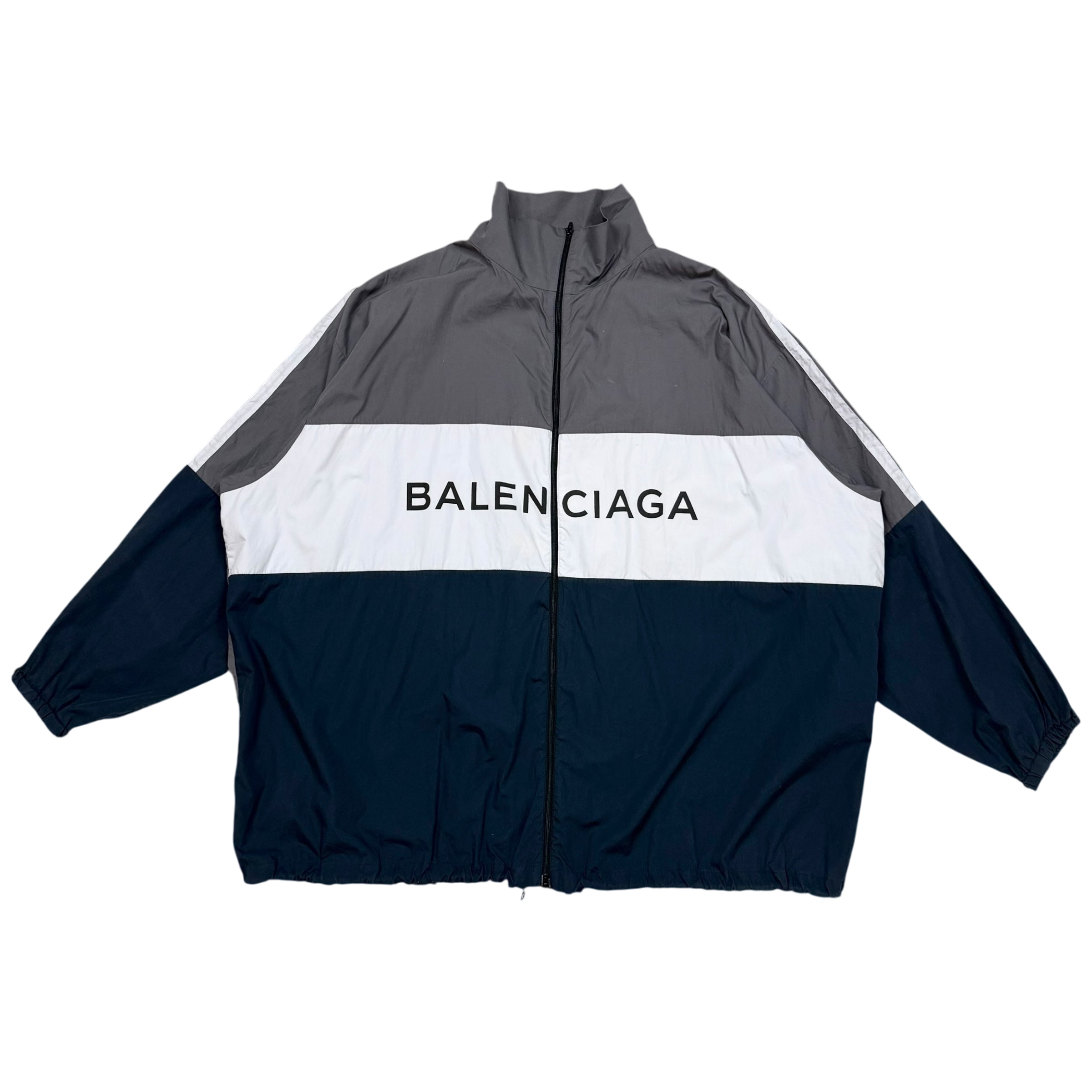 Balenciaga SS18 Logo Colour Block Track Jacket White/Navy/Grey (Fits L-XXL)