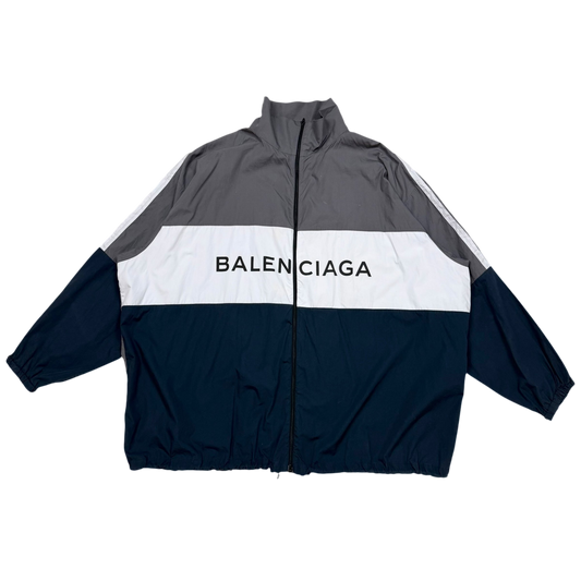 Balenciaga SS18 Logo Colour Block Track Jacket White/Navy/Grey (Fits L-XXL)