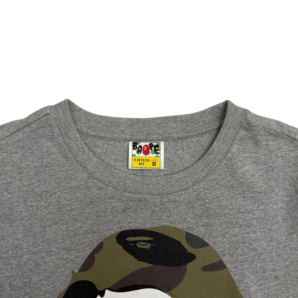 BAPE (A Bathing Ape)1st Camo Big Ape Head Womens T-Shirt Grey (Size Womens XS)