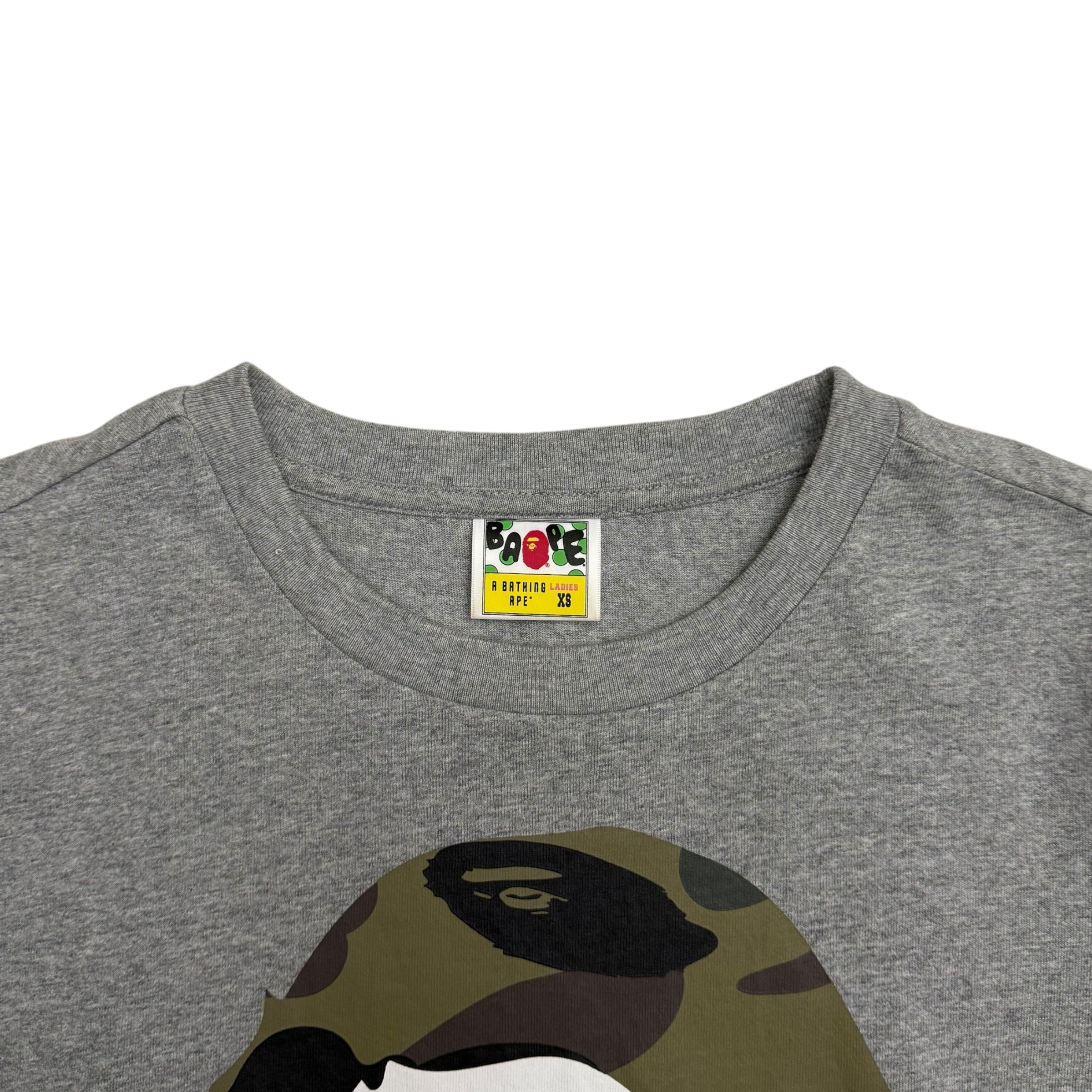 BAPE (A Bathing Ape)1st Camo Big Ape Head Womens T-Shirt Grey (Size Womens XS)