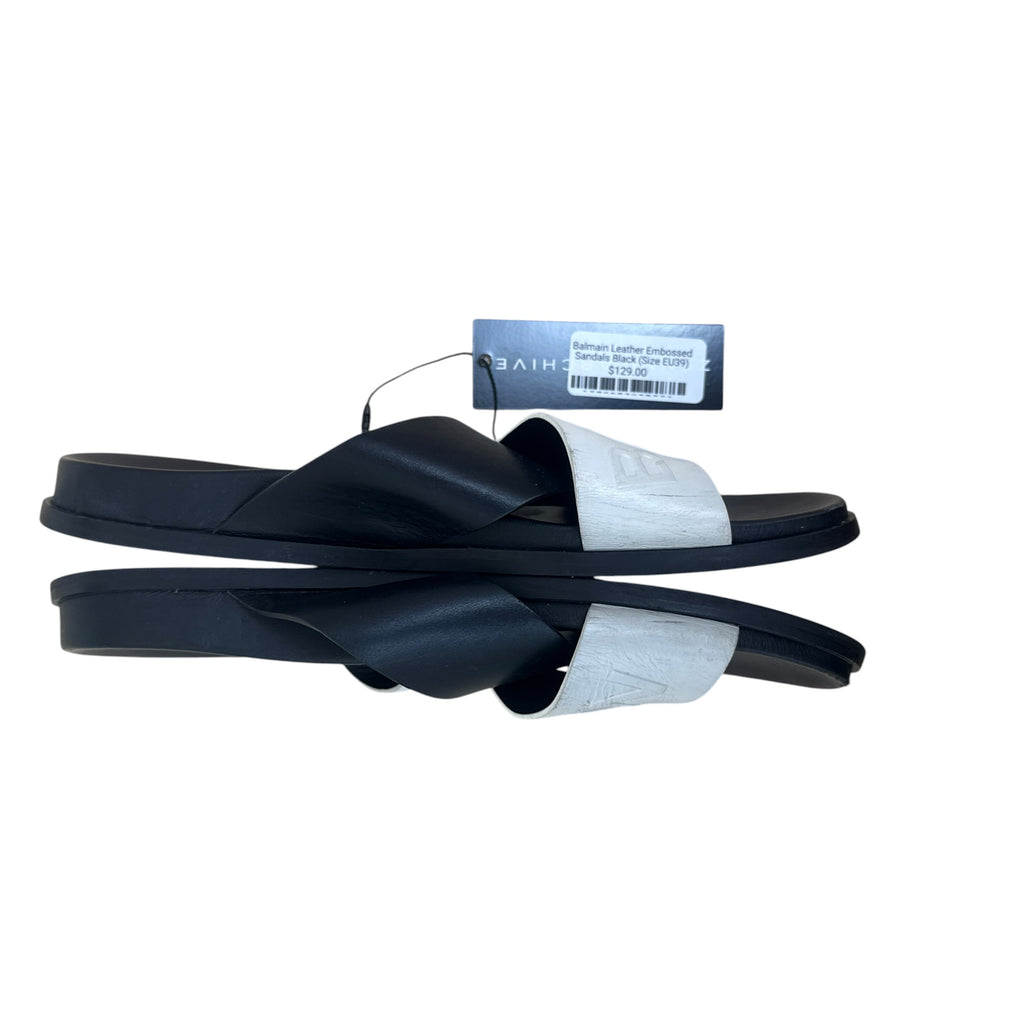 Balmain Leather Embossed Sandals Black (Size EU39)
