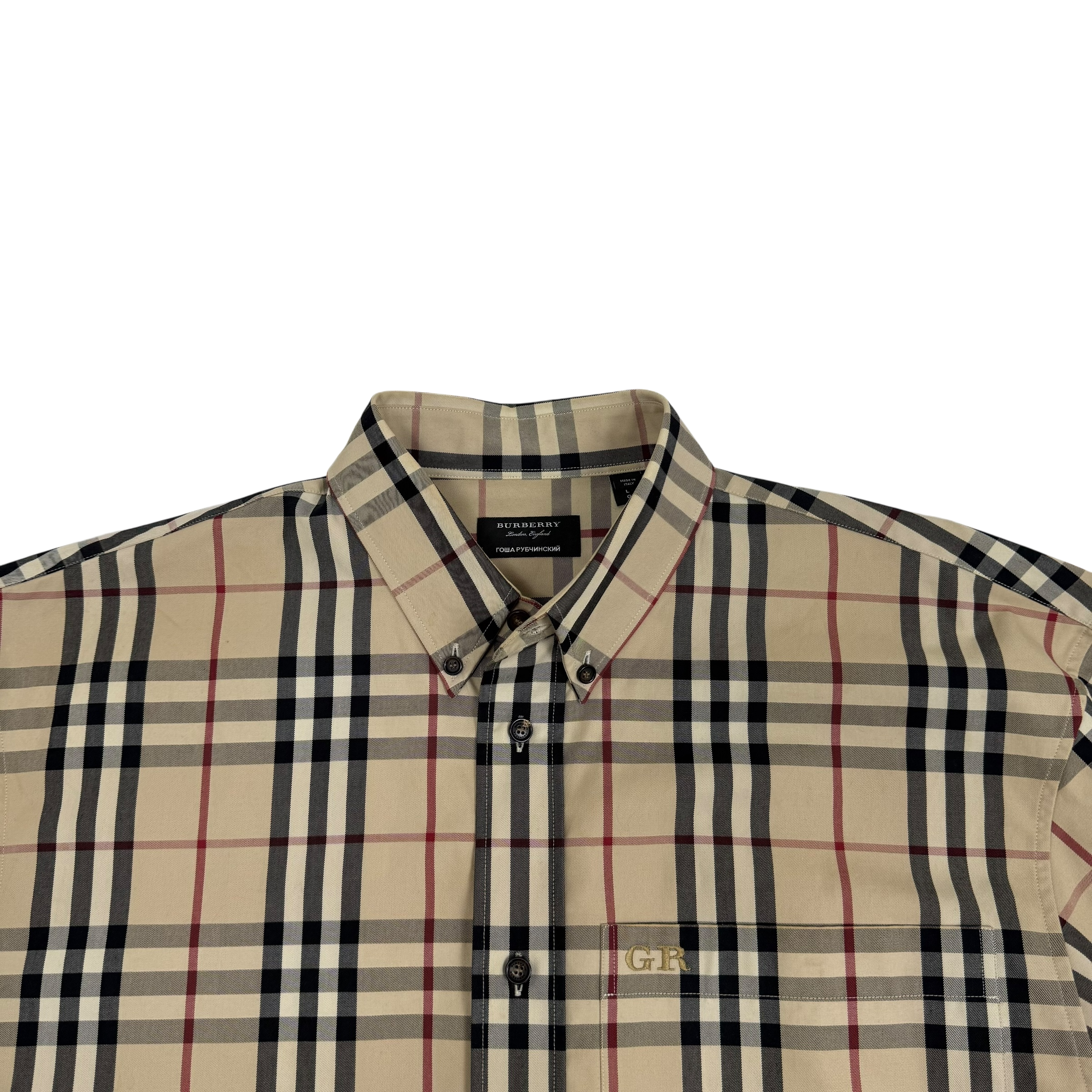 Burberry X Gosha Rubchinsky Nova Check Heavy Cotton Plaid Shirt Beige (Fits L-XL)