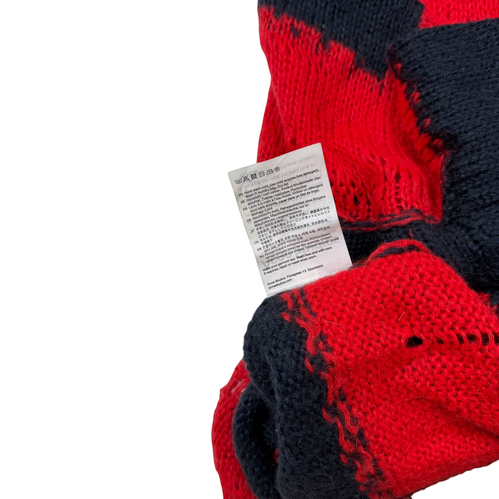 Acne Studios AW21 Kalia Distressed Oversized Striped Knit Sweatshirt Navy / Red (fits up to L)