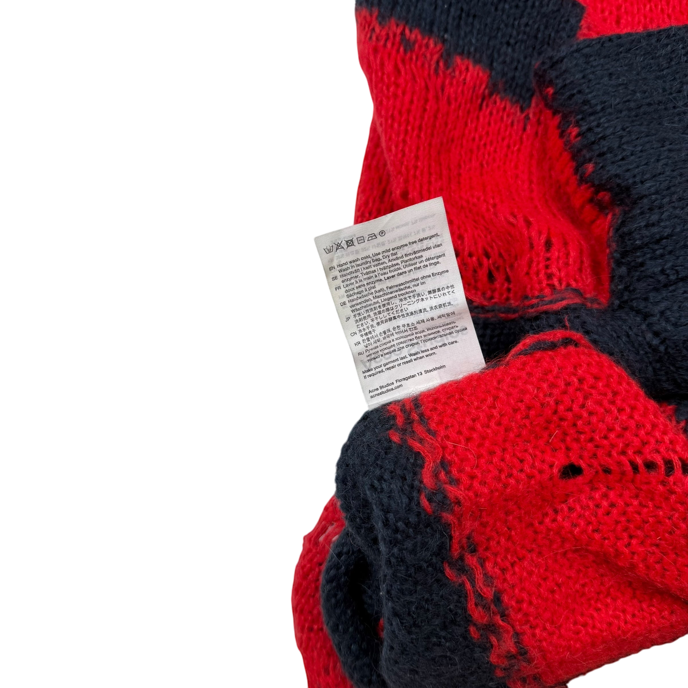 Acne Studios AW21 Kalia Distressed Oversized Striped Knit Sweatshirt Navy / Red (fits up to L)