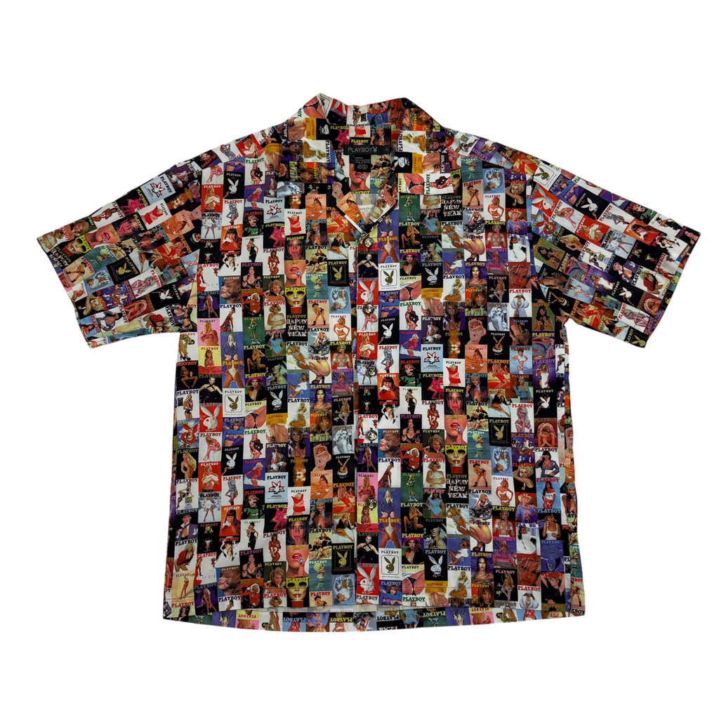 Playboy 00s Magazine Print Button-Up Shirt (Size L)