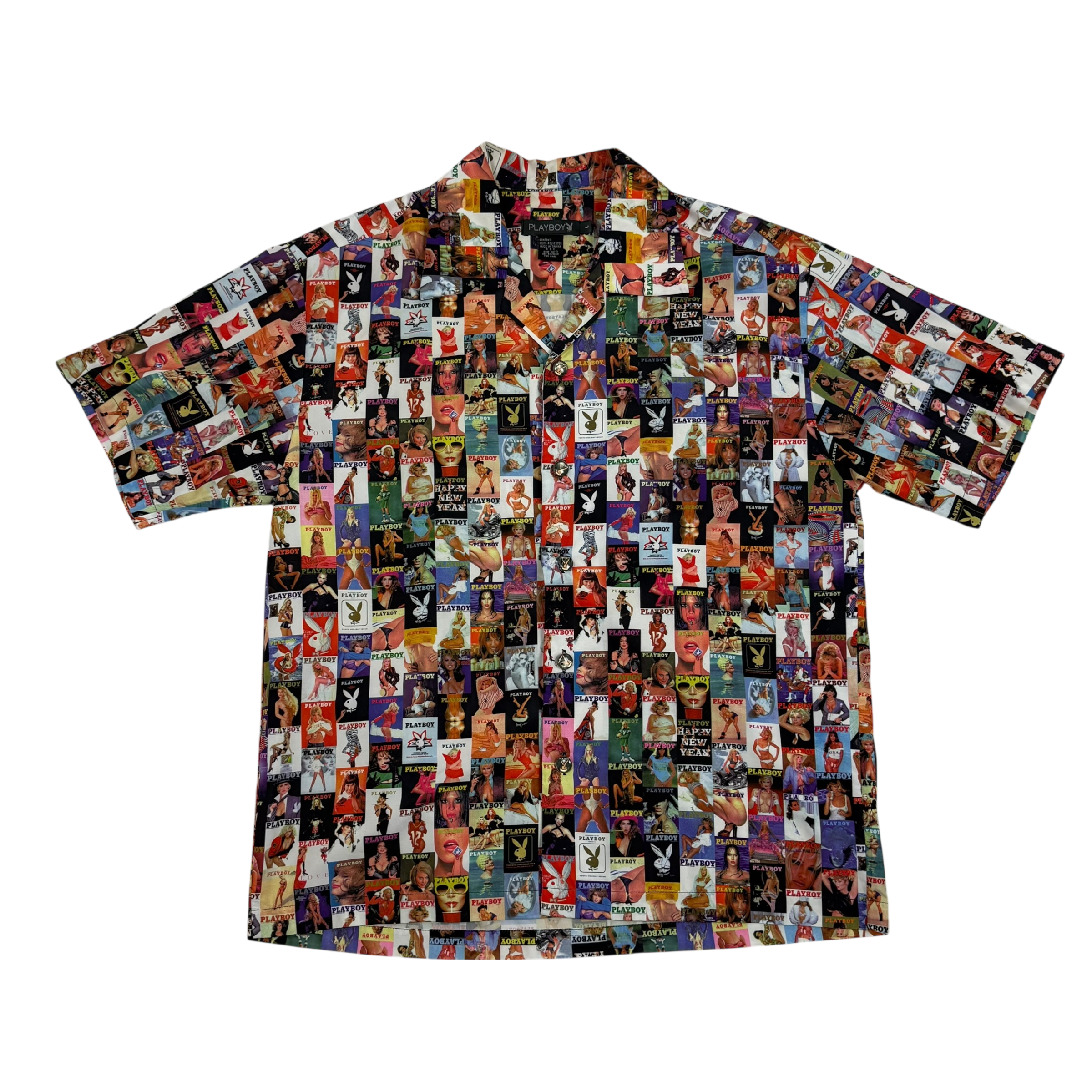 Playboy 00s Magazine Print Button-Up Shirt (Size L)