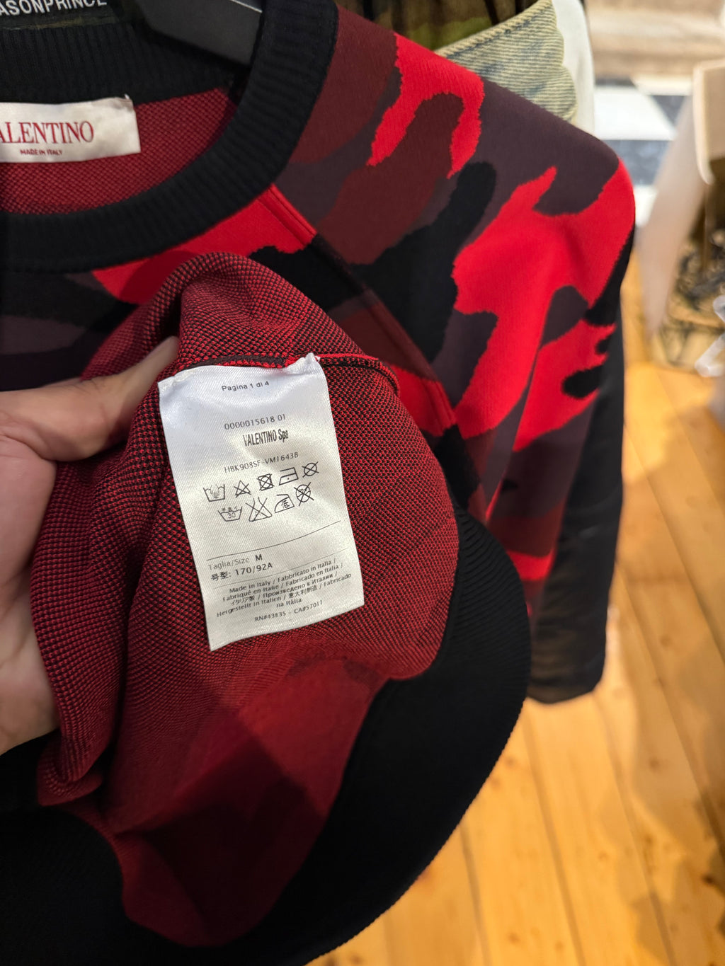 Valentino Black & Red Wool Knit Camo Sweater