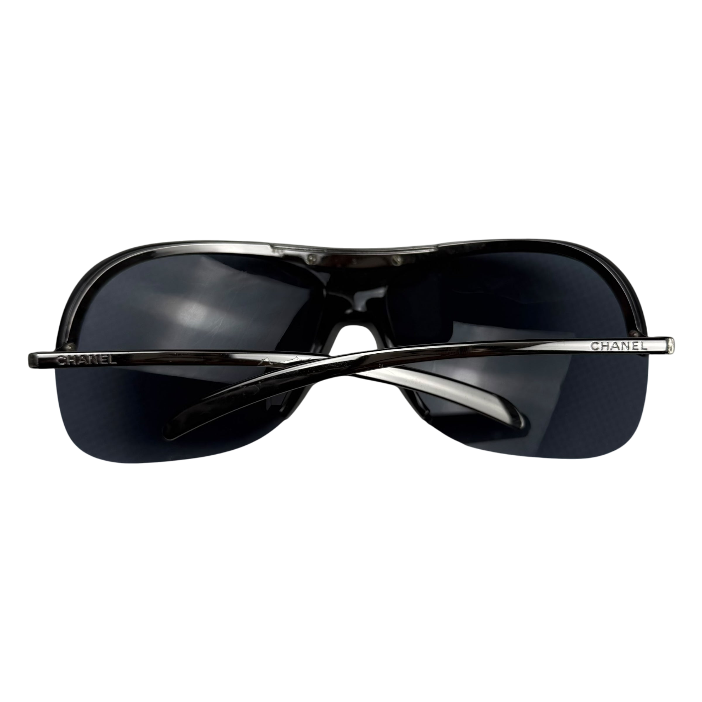 Chanel Rimless Shield Sunglasses Black/Petrol Blue
