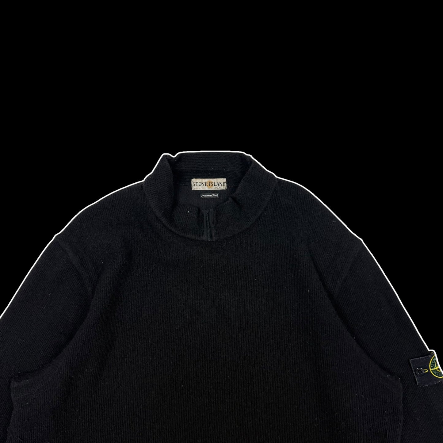 Stone Island 90s Mock Neck Wool Knit Sweatshirt Black (Size XXL)
