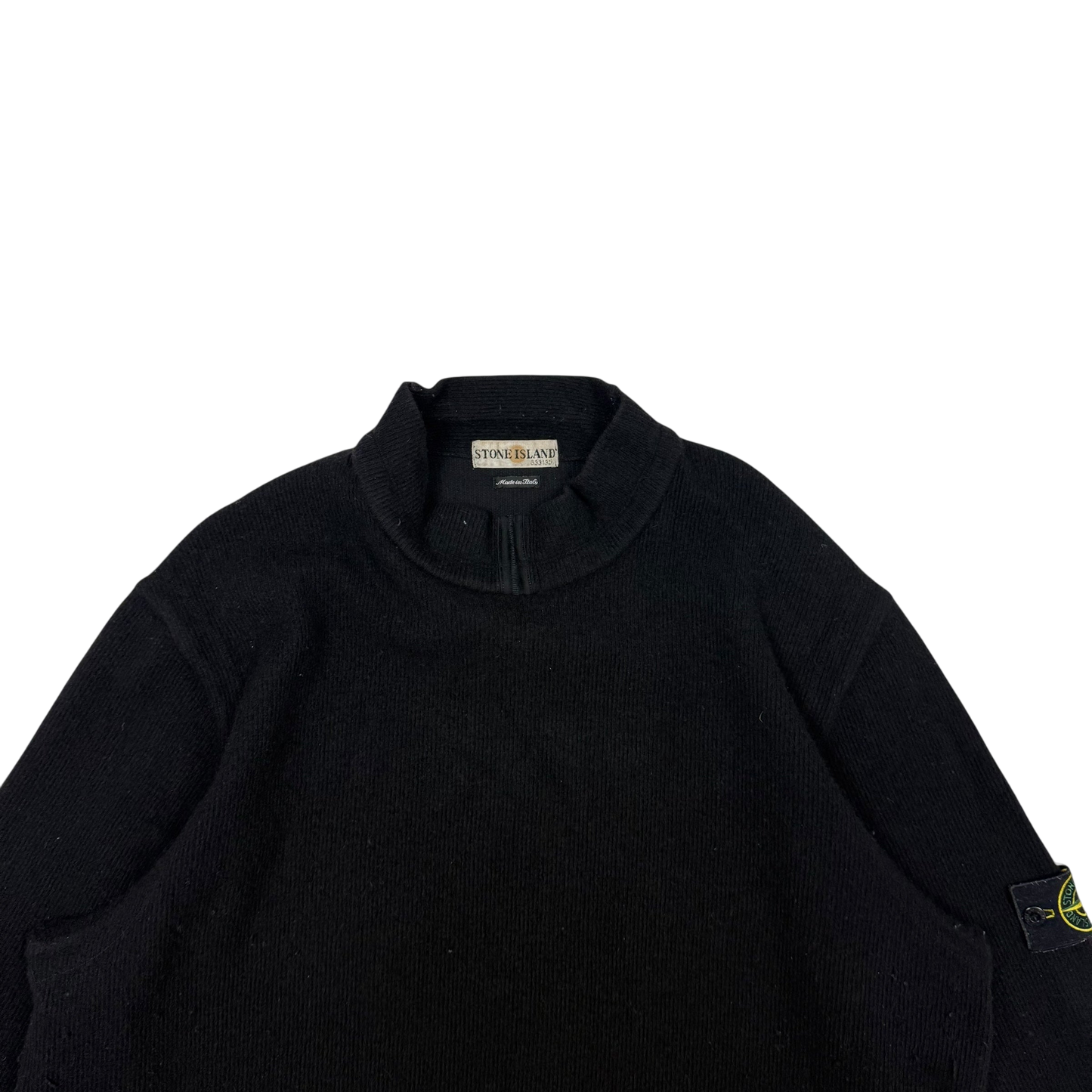 Stone Island 90s Mock Neck Wool Knit Sweatshirt Black (Size XXL)