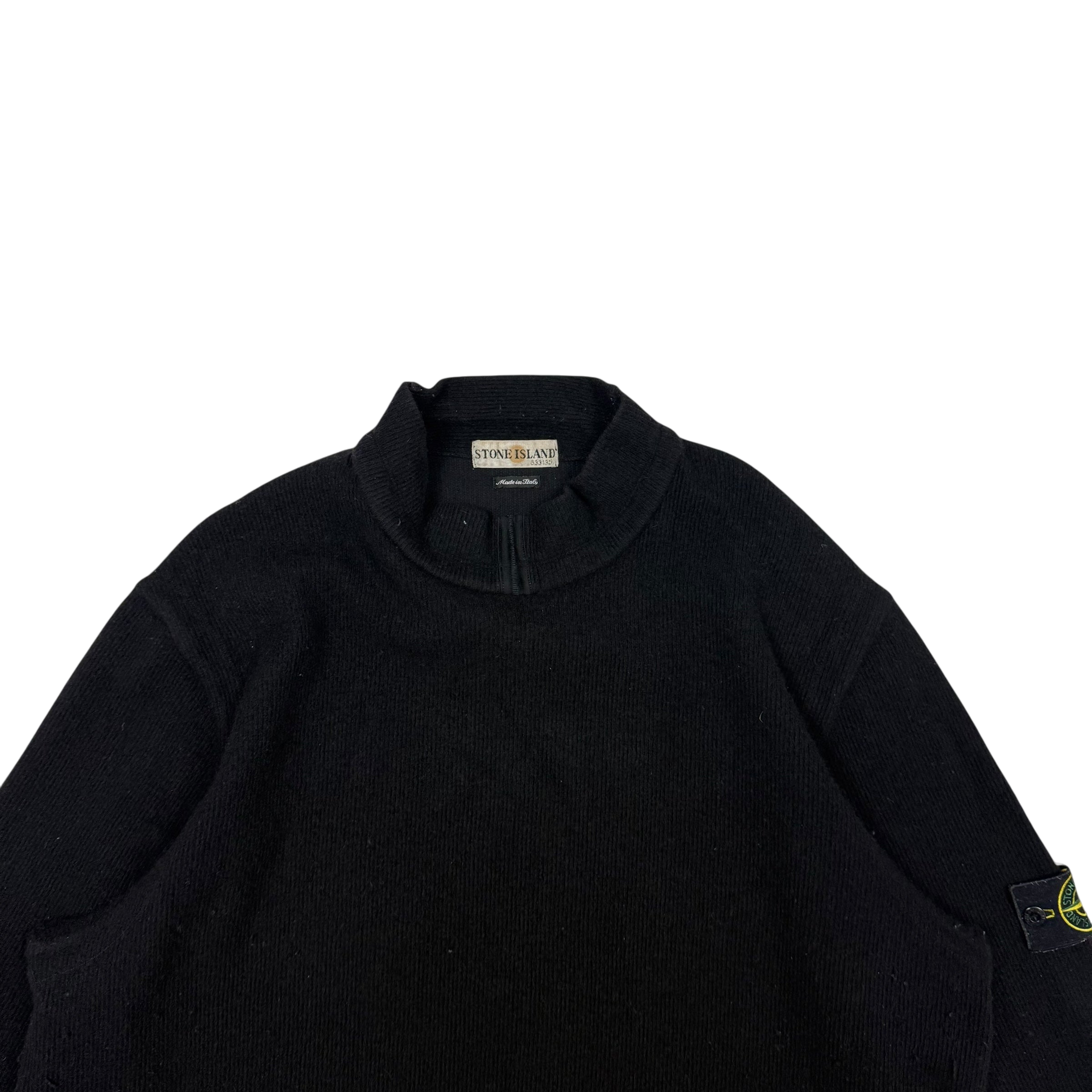 Stone Island 90s Mock Neck Wool Knit Sweatshirt Black (Size XXL)