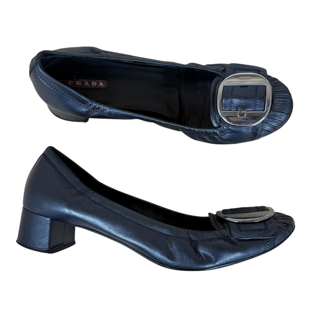 Prada 00s Leather Moccasin Heels Metallic Heels (Size EU38/39)