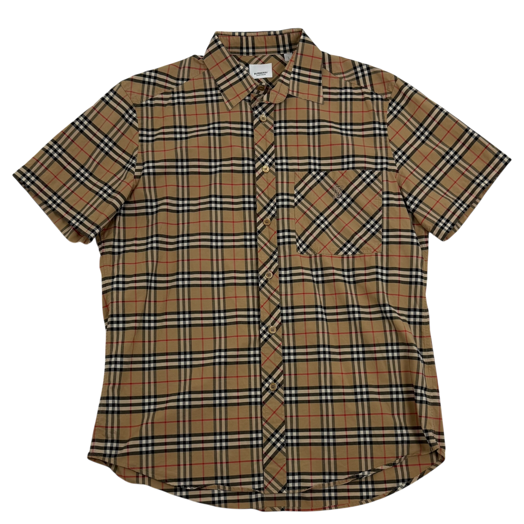 Burberry Nova Check Small Scale Stretch Cotton Shirt Beige (Size L)