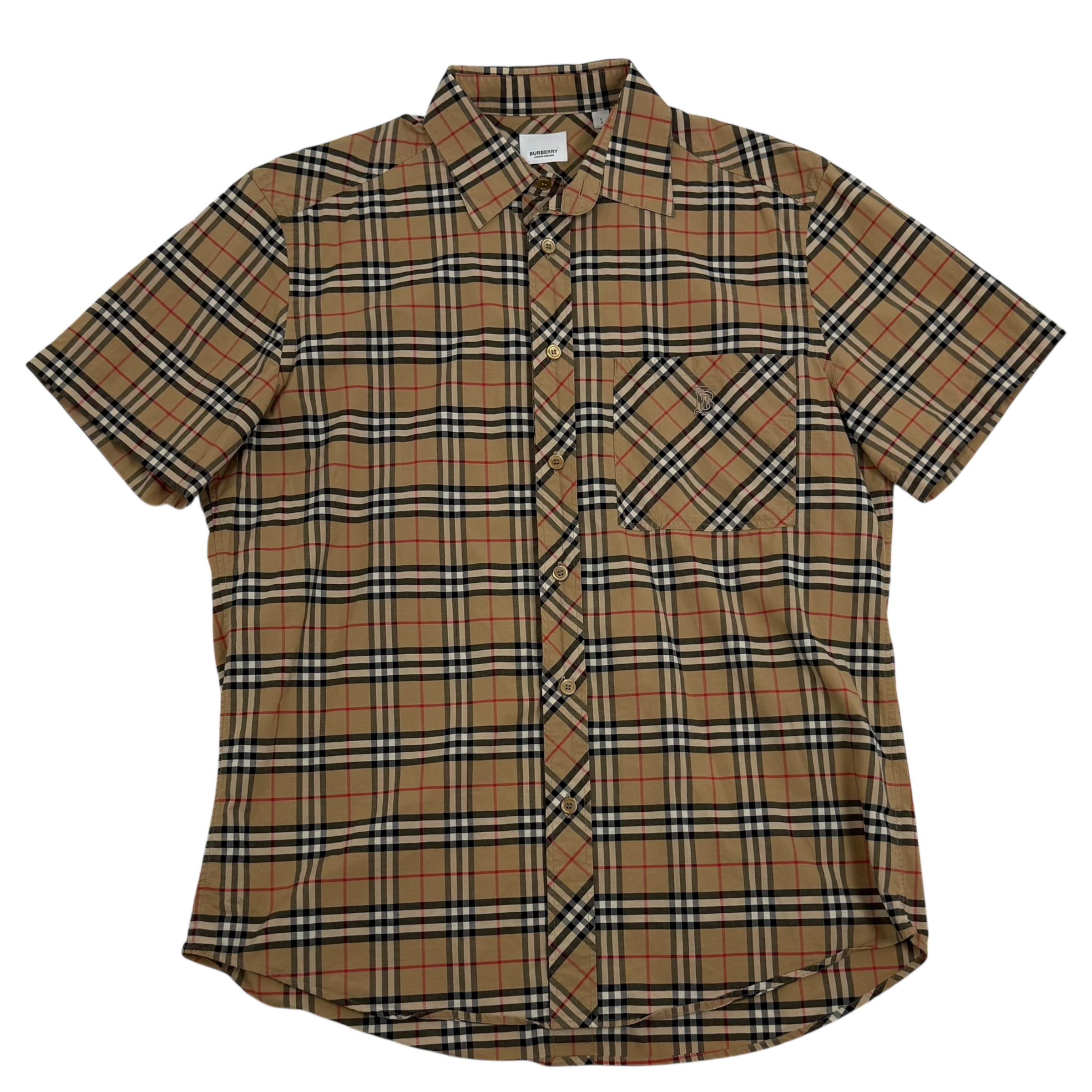 Burberry Nova Check Small Scale Stretch Cotton Shirt Beige (Size L)