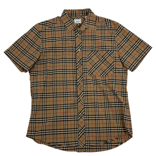 Burberry Nova Check Small Scale Stretch Cotton Shirt Beige (Size L)