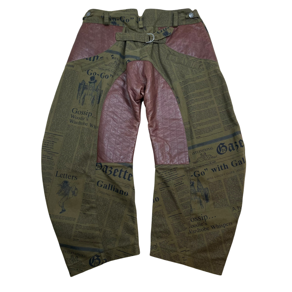 John Galliano 00s Gazette Denim & Leather Pants Brown/Green (Size 52)