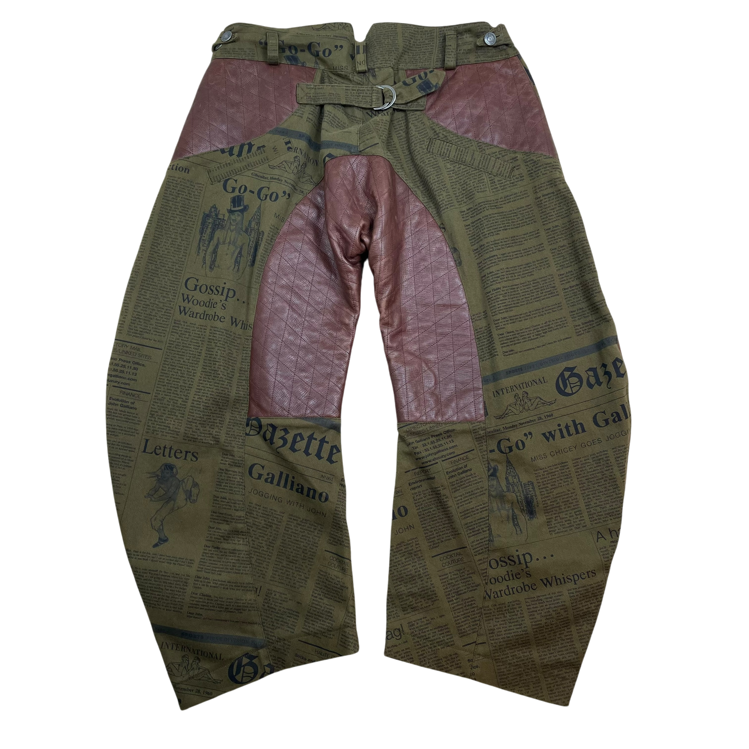 John Galliano 00s Gazette Denim & Leather Pants Brown/Green (Size 52)