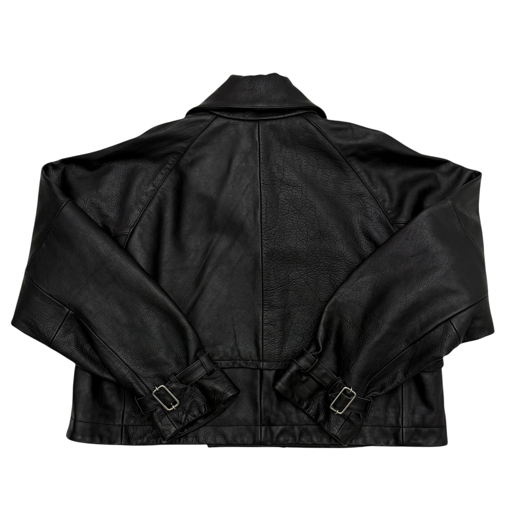 Nöte Contrast Over Trench Leather Jacket Black (Fits M-XL)