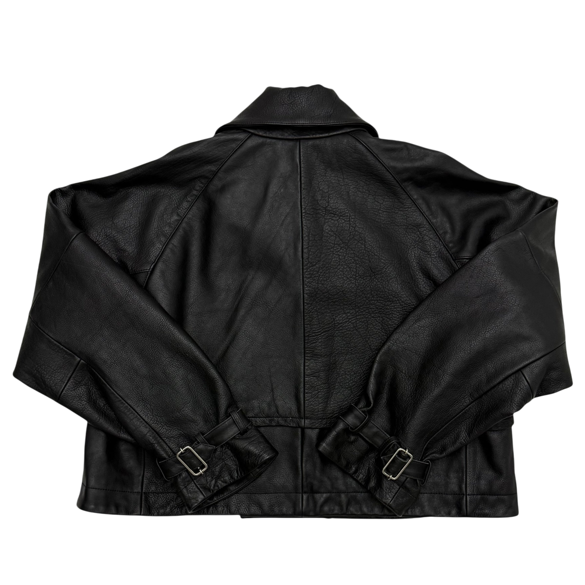 Nöte Contrast Over Trench Leather Jacket Black (Fits M-XL)
