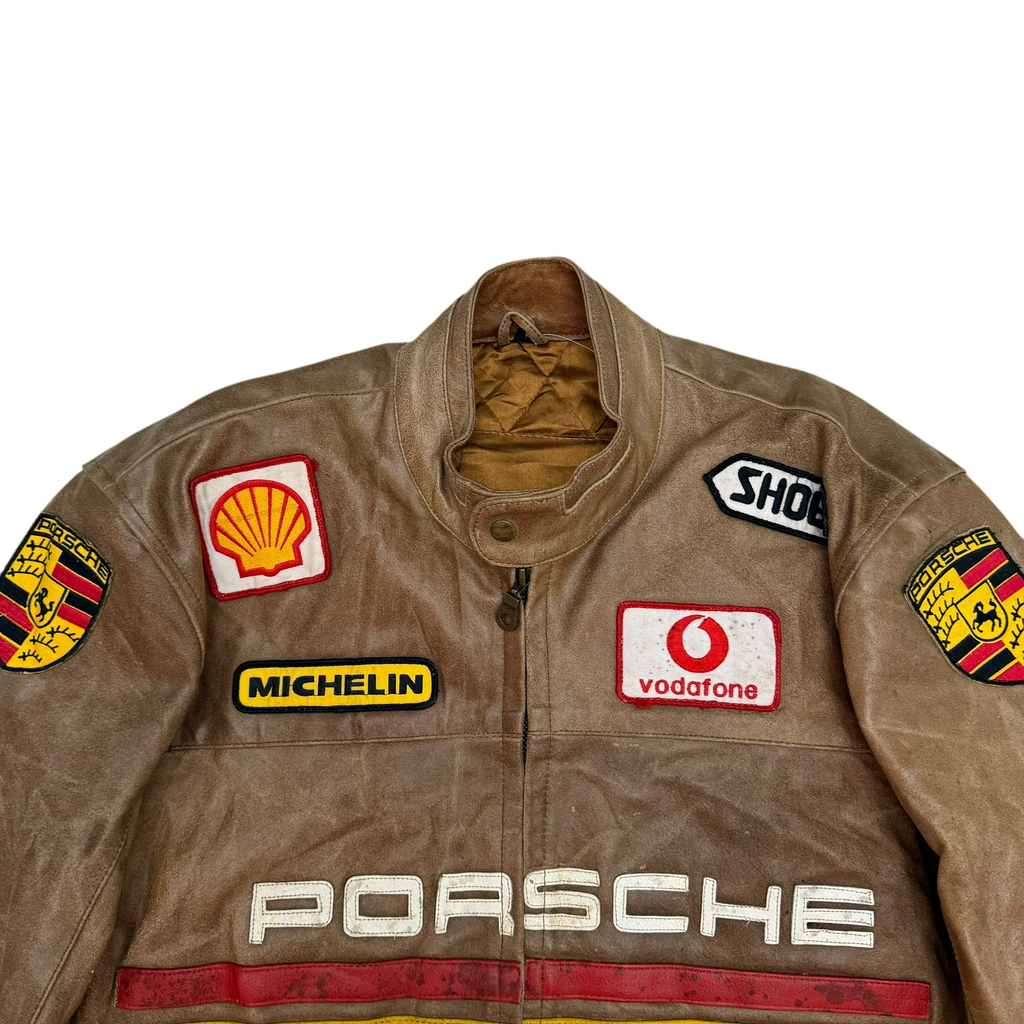 90s Porsche Turbo 911 Leather Racing Jacket Brown (size L)