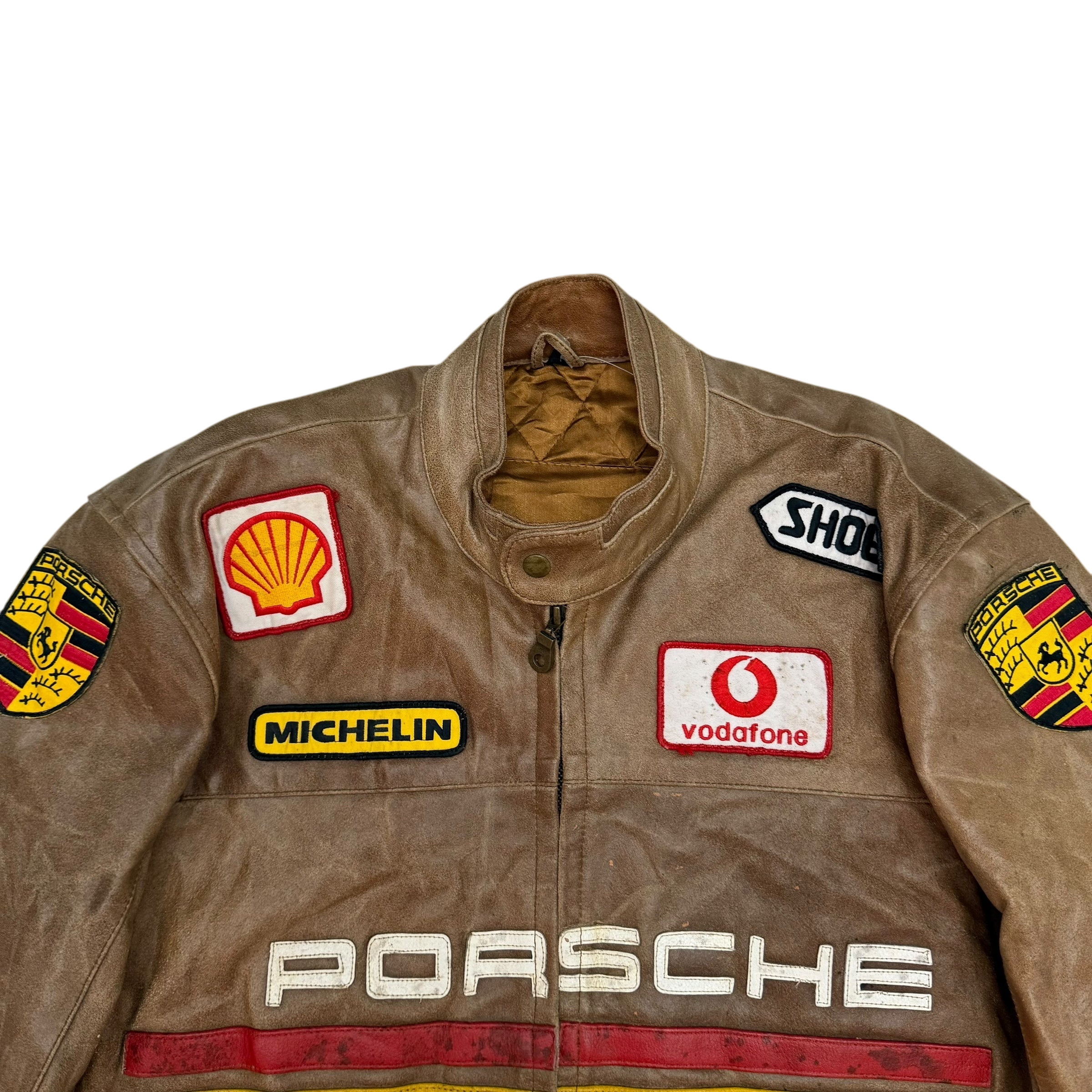 90s Porsche Turbo 911 Leather Racing Jacket Brown (size L)