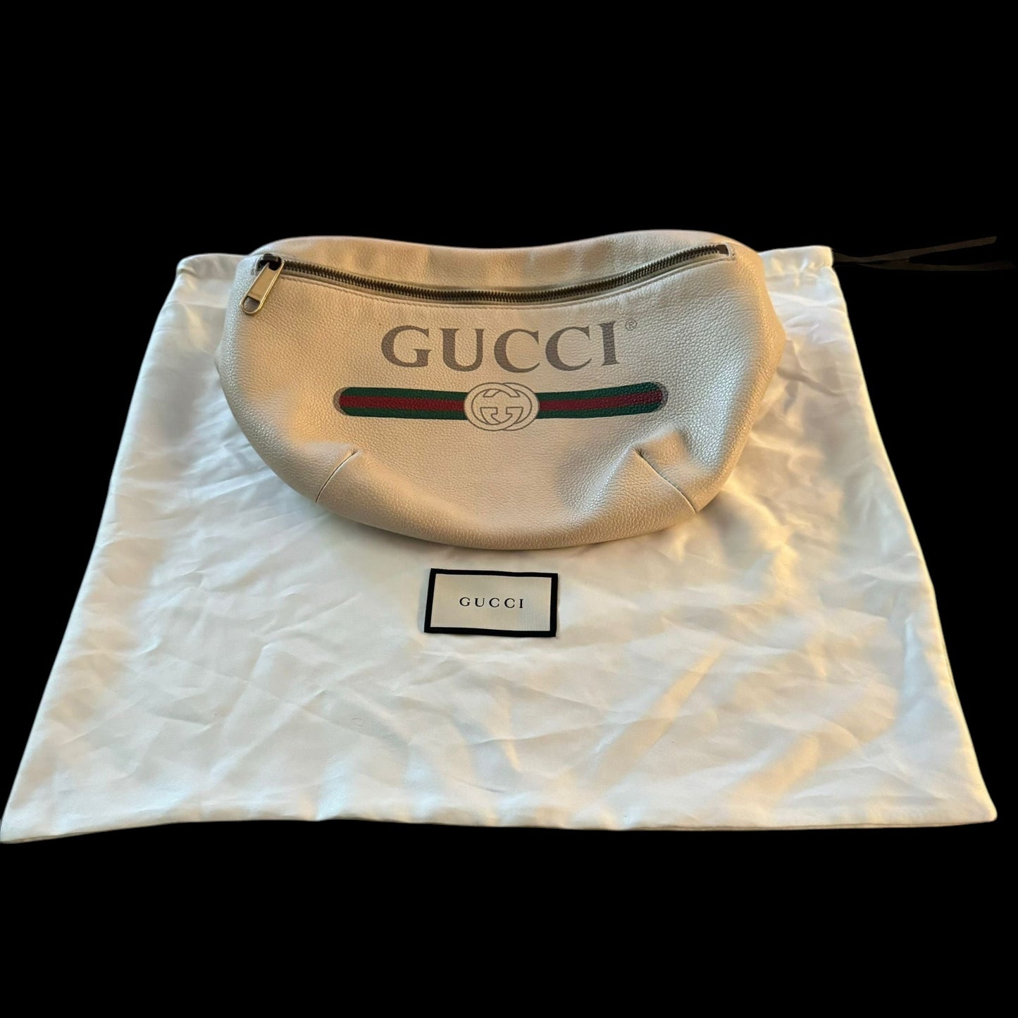 Gucci Logo Print Grained Calfskin Waist Bag