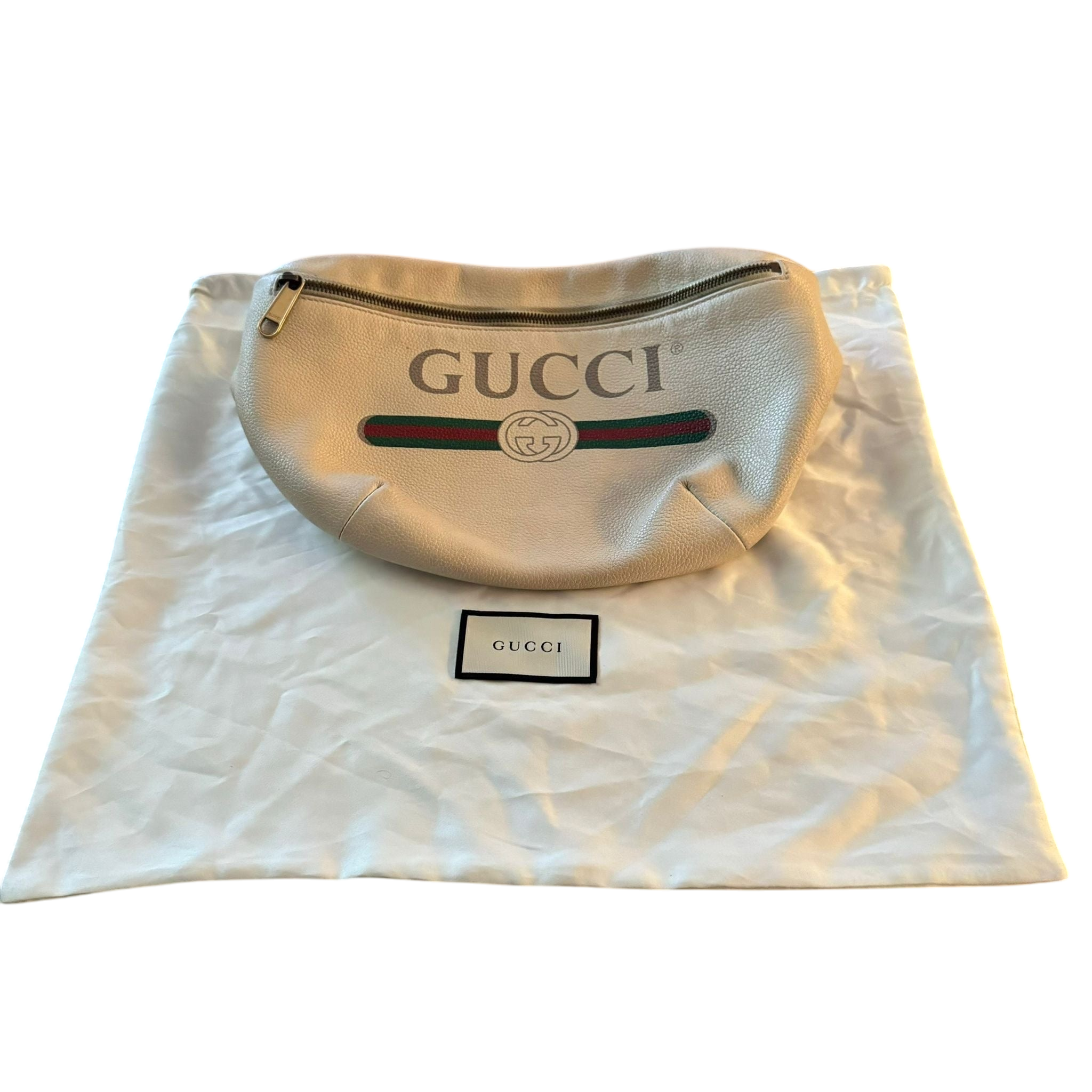 Gucci Logo Print Grained Calfskin Waist Bag