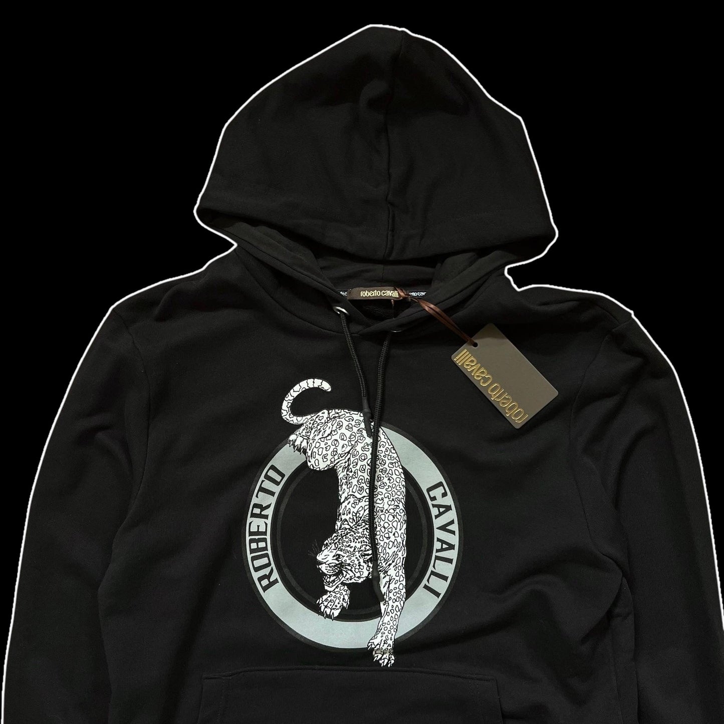 Roberto Cavalli Black Jaguar Hooded Sweatshirt (Fits M/L)