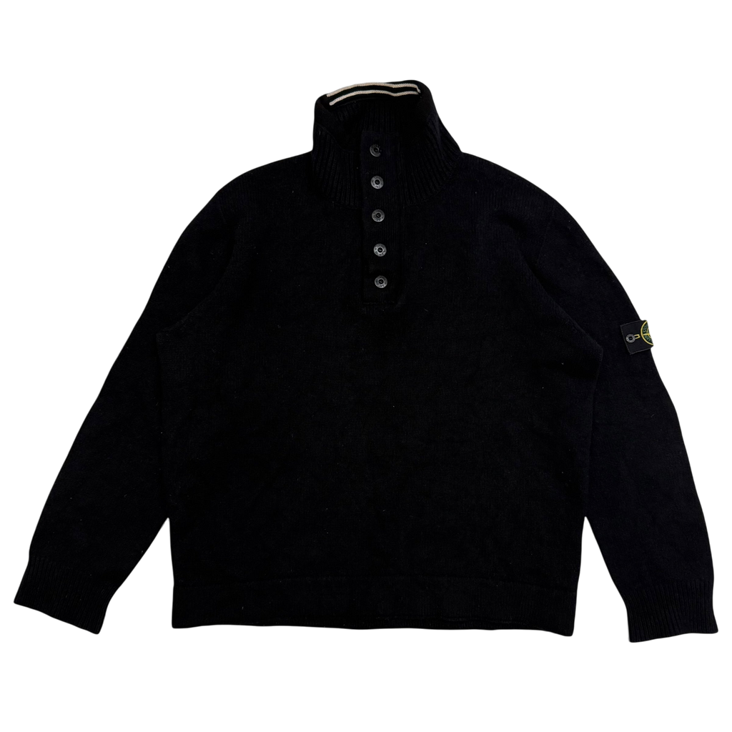 Stone Island AW07 Wool Blend Quarter-Zip Sweatshirt Black (fits XXL)
