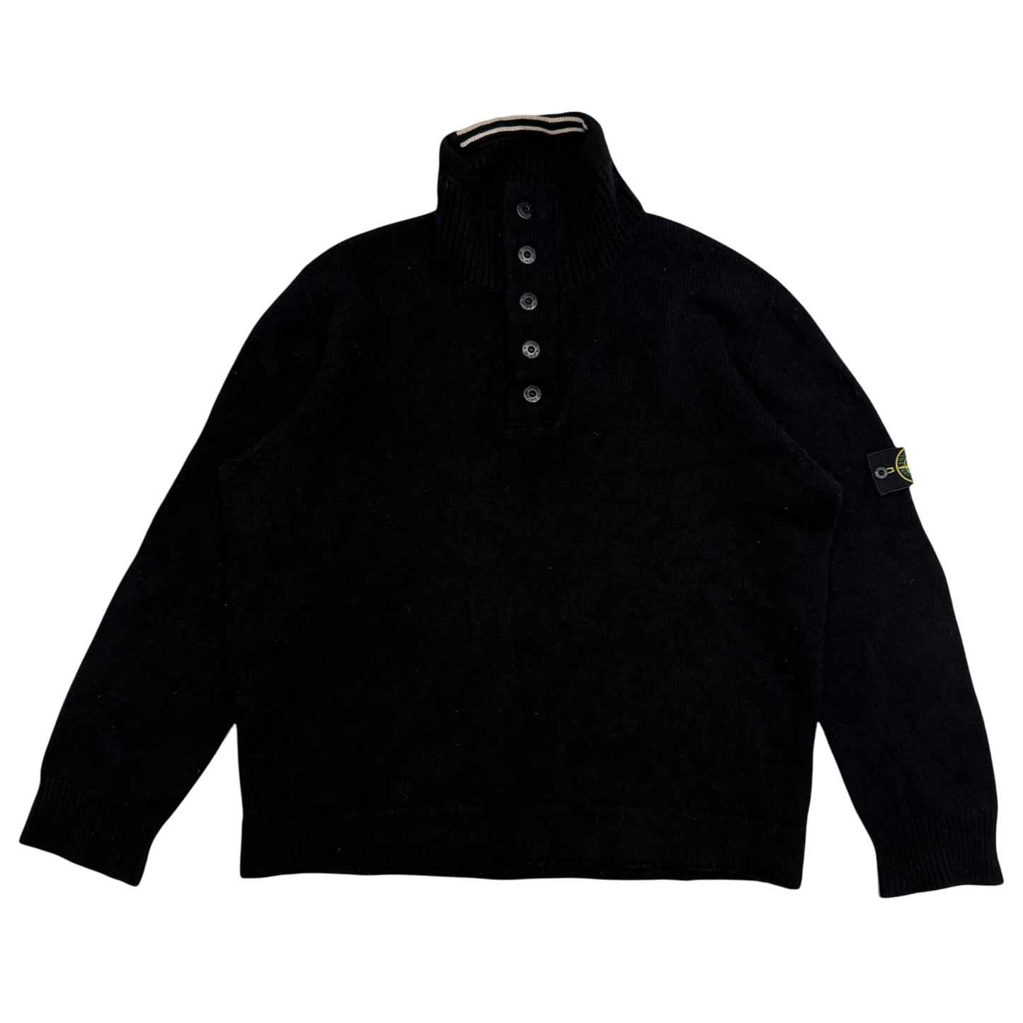 Stone Island AW07 Wool Blend Quarter-Zip Sweatshirt Black (fits XXL)