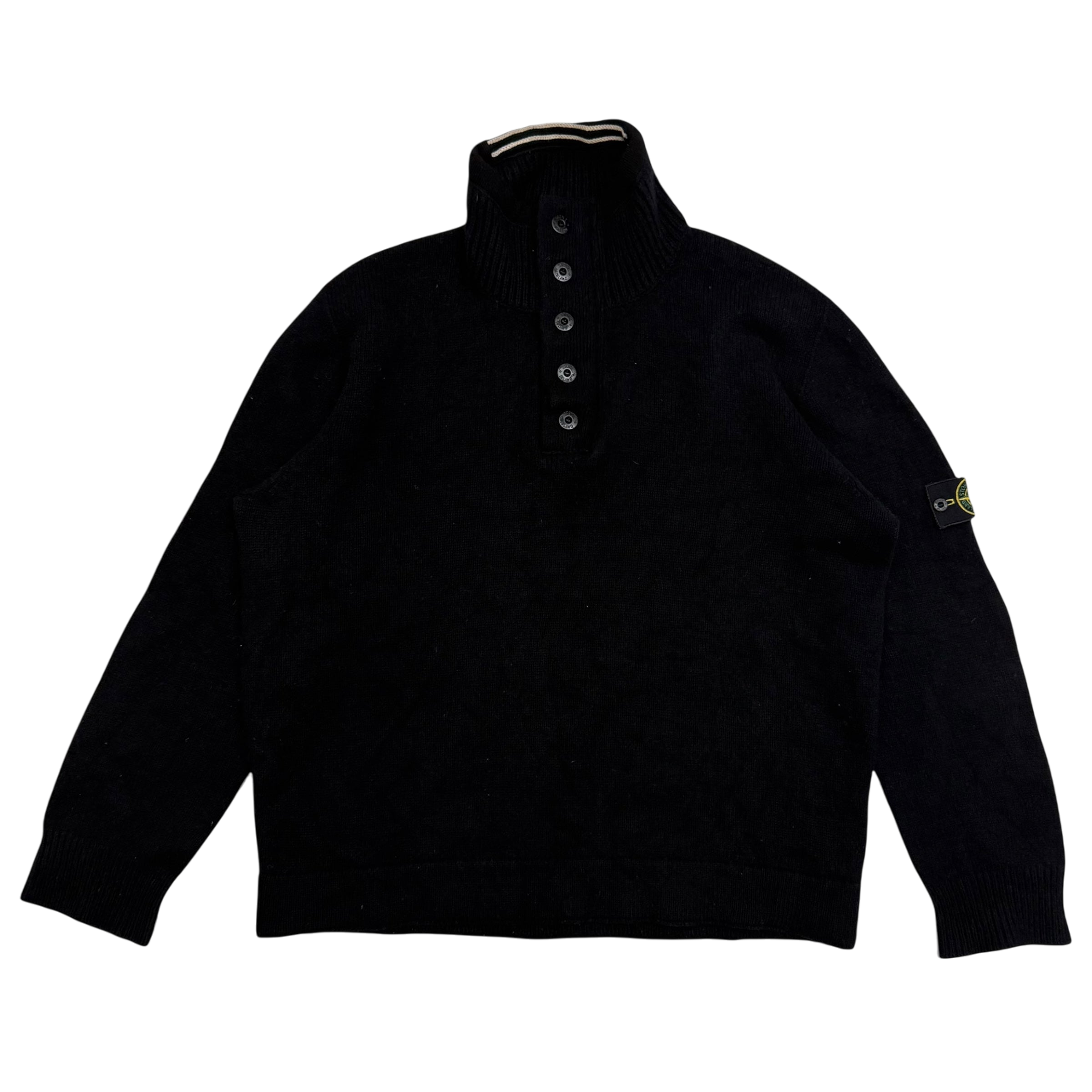 Stone Island AW07 Wool Blend Quarter-Zip Sweatshirt Black (fits XXL)