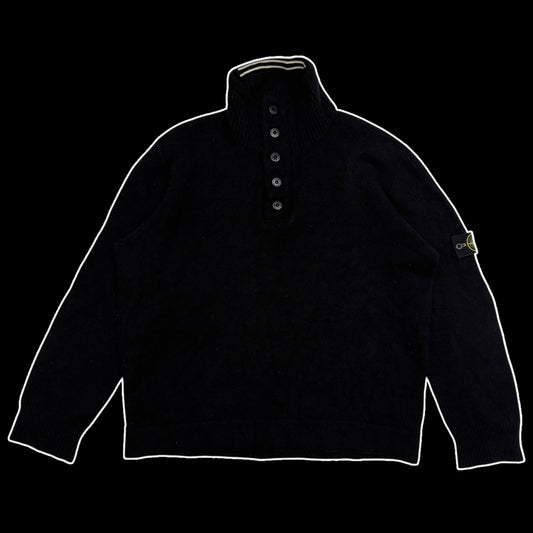 Stone Island AW07 Wool Blend Quarter-Zip Sweatshirt Black (fits XXL)