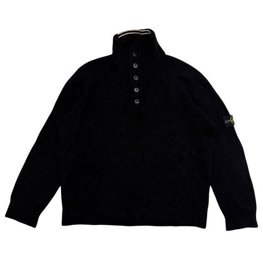 Stone Island AW07 Wool Blend Quarter-Zip Sweatshirt Black (fits XXL)