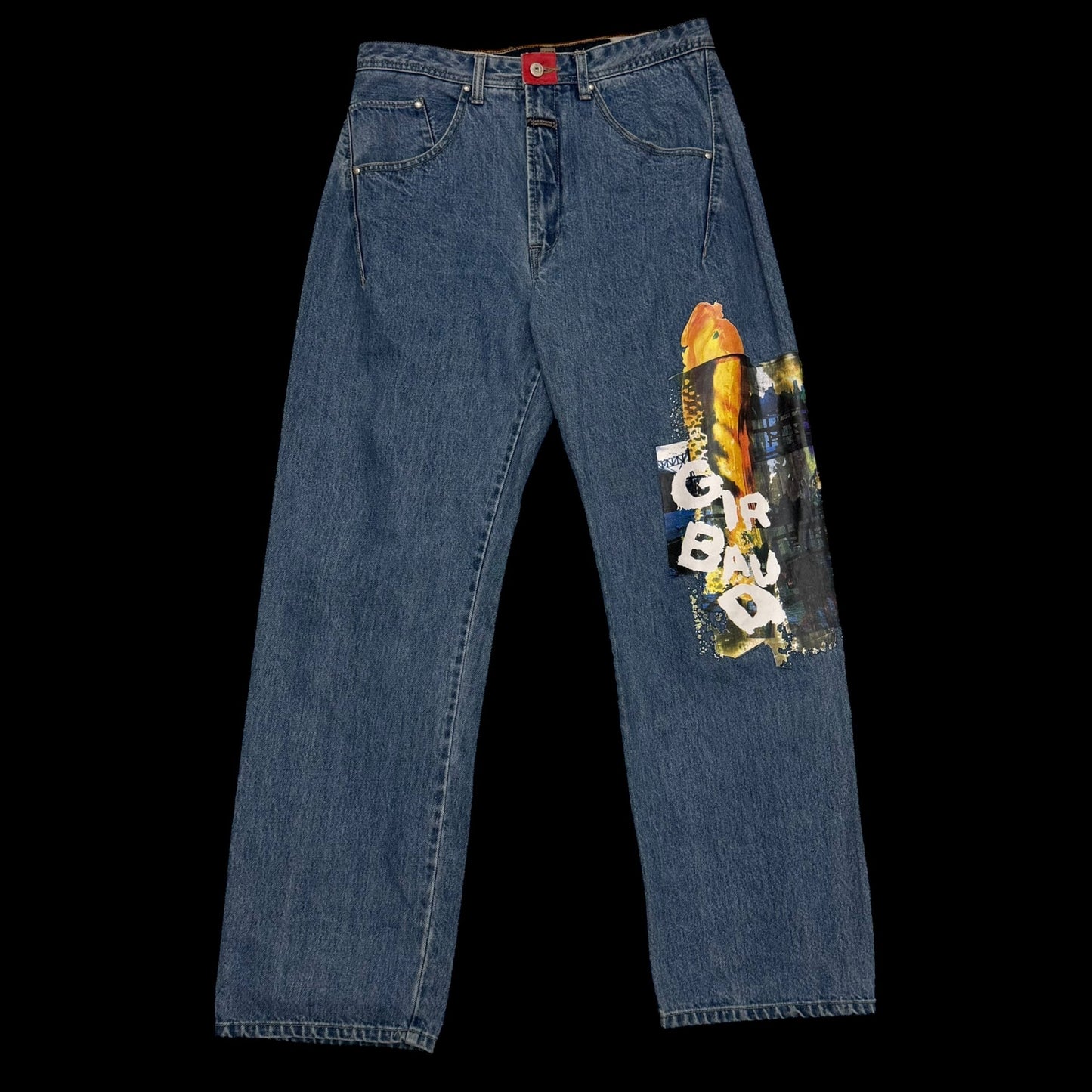 Marithé François Girbaud 2000s Straight Leg Koi Fish Print Jeans (Fits 33”)