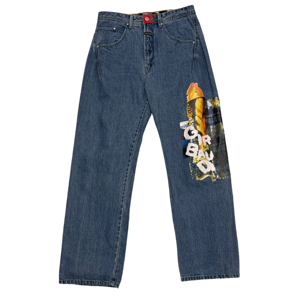 Marithé François Girbaud 2000s Straight Leg Koi Fish Print Jeans (Fits 33”)