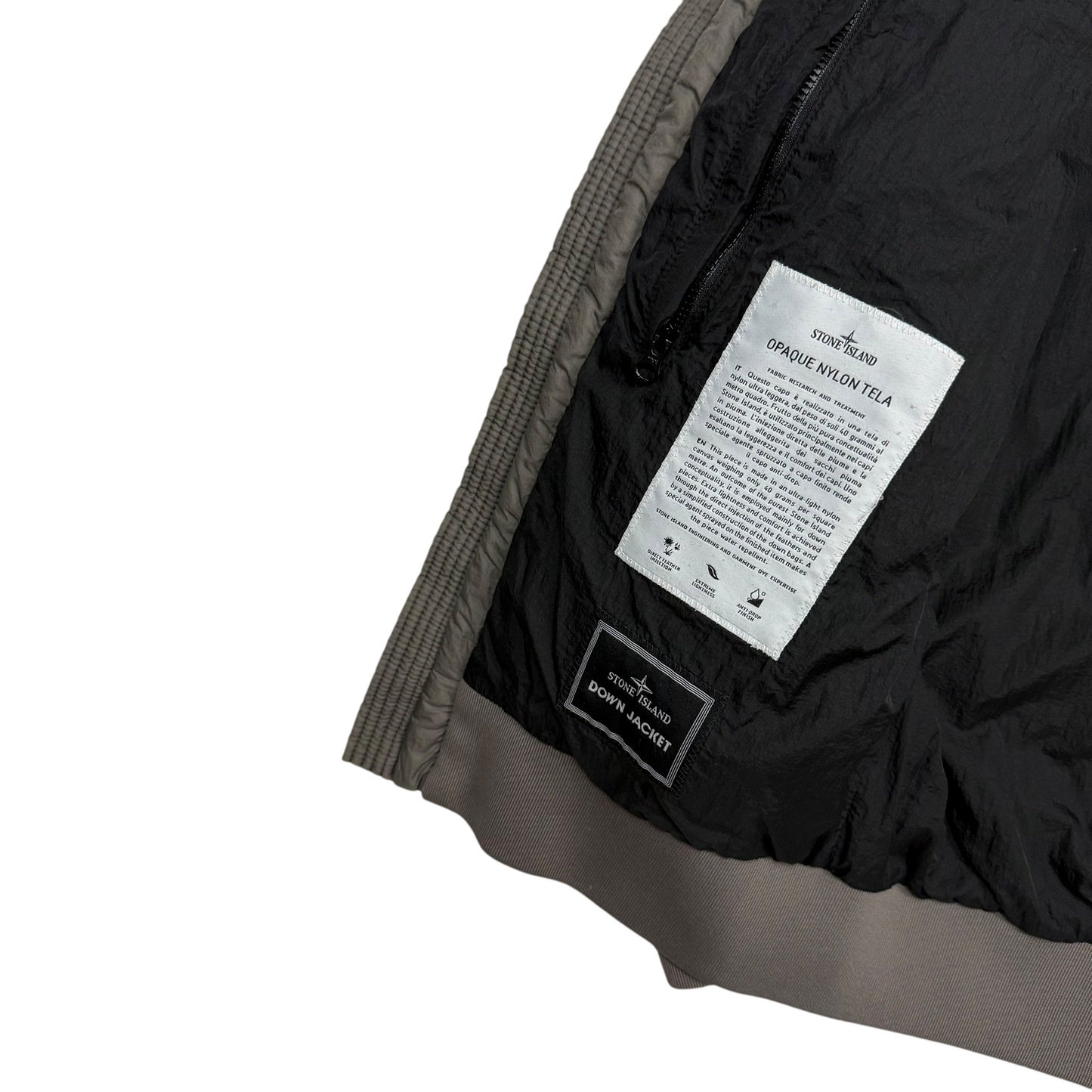 Stone Island AW 2011 Opaque Nylon Tela Down Jacket Grey/Khaki (Size L)