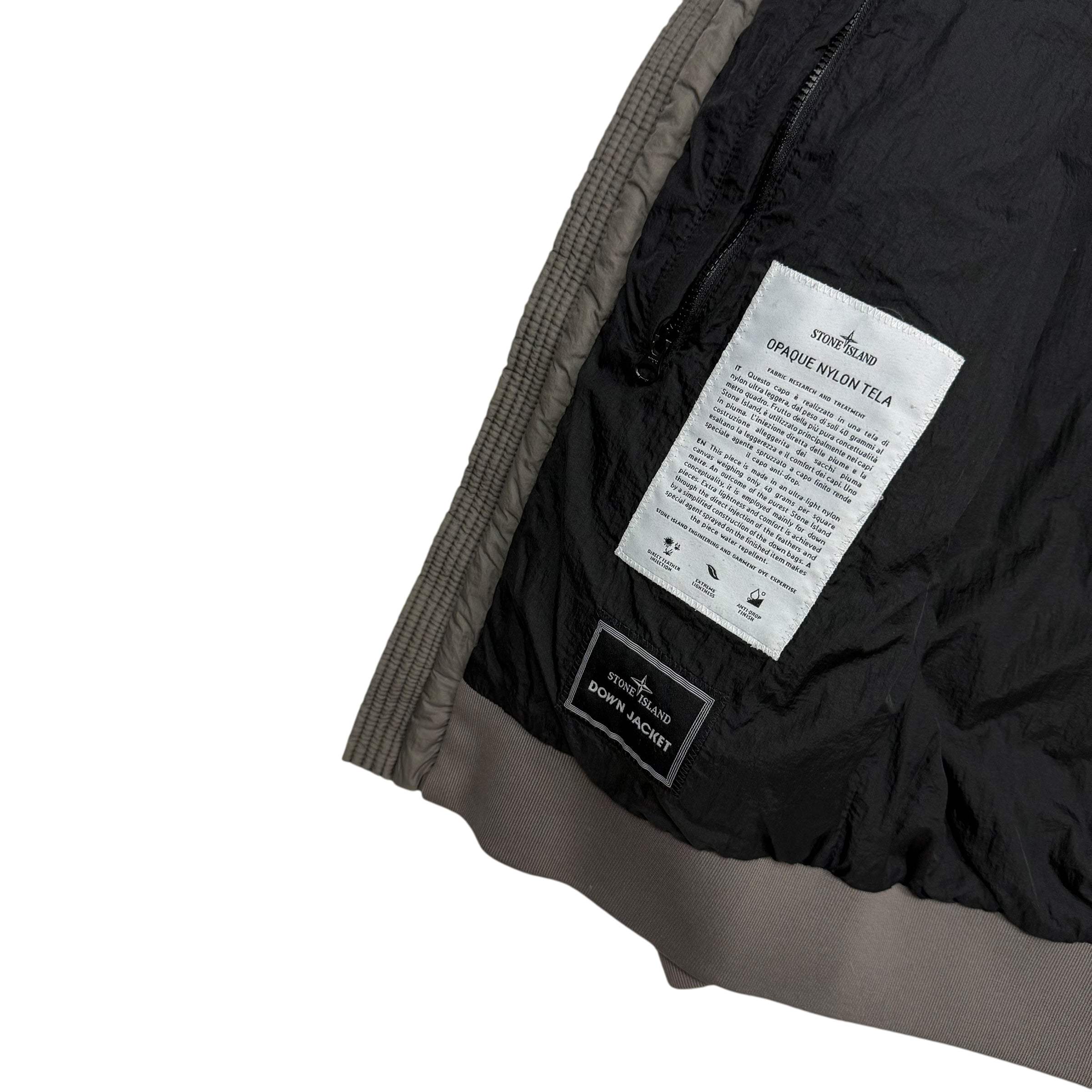 Stone Island AW 2011 Opaque Nylon Tela Down Jacket Grey/Khaki (Size L)