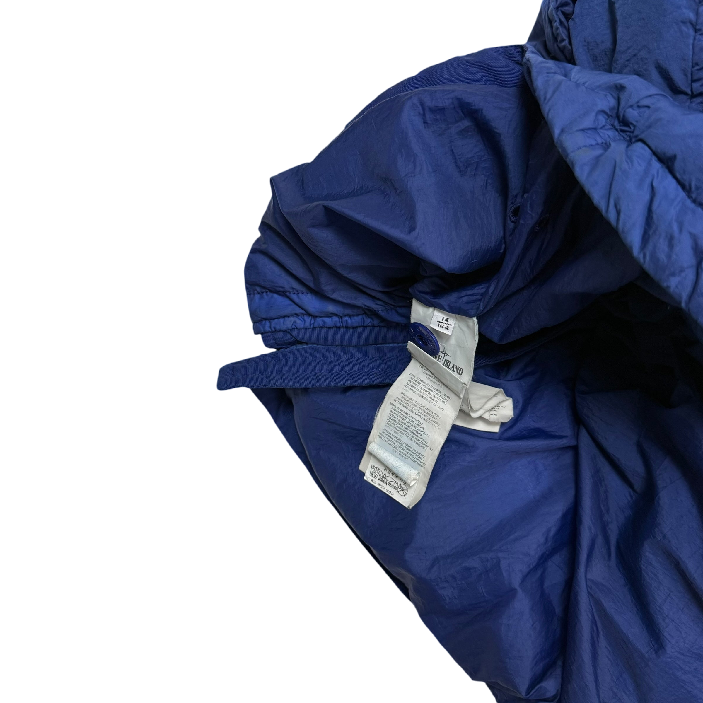 Stone Island Junior Crinkle Nylon Hooded Down Jacket Two-tone Blue (Size 14)