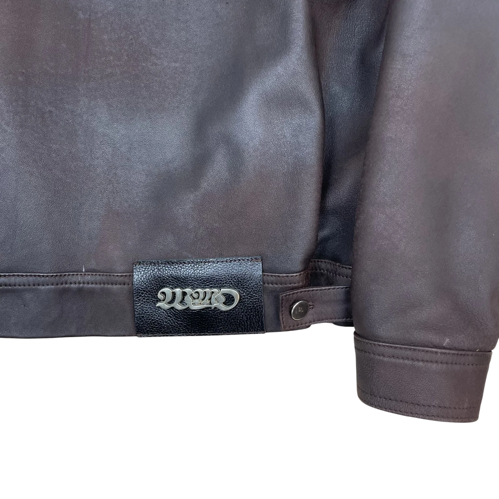 WMO Curved Zip Leather Jacket Ombre Brown (Fits L)