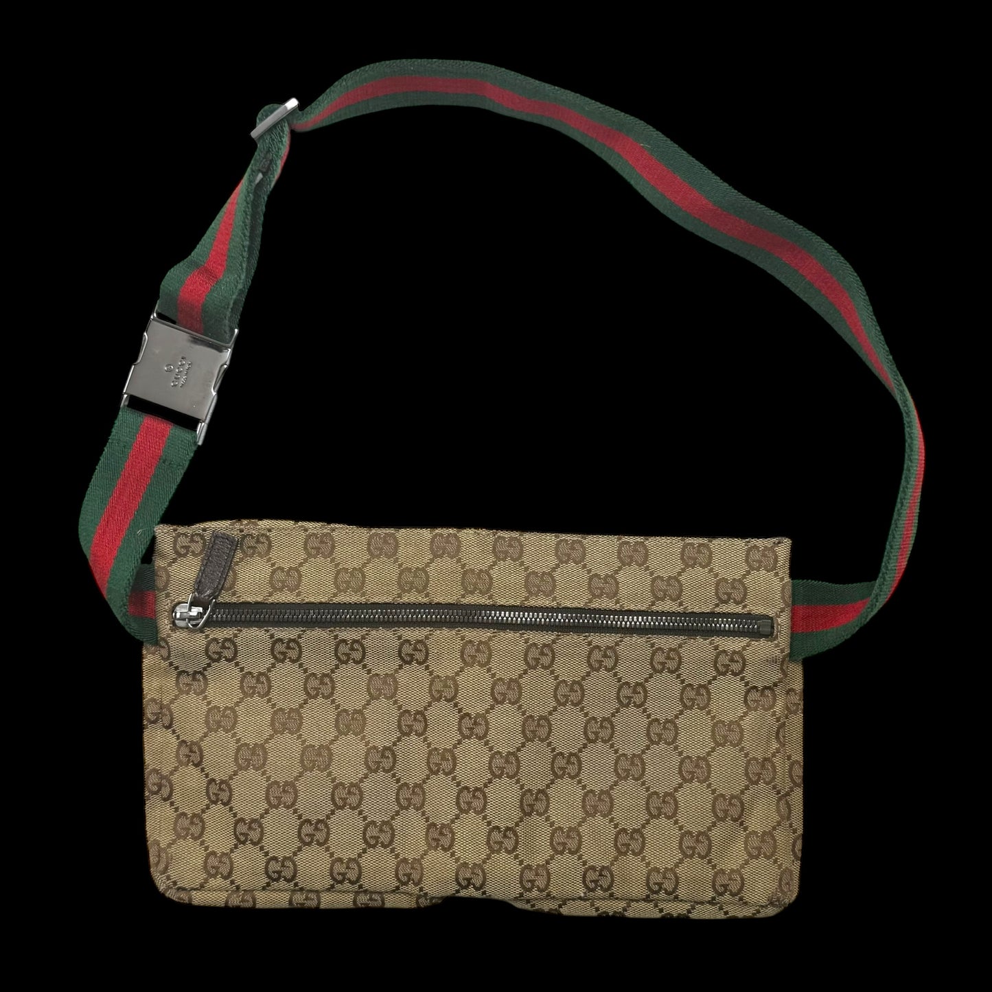 Gucci GG Canvas Web Double Pocket Belt Bag Brown