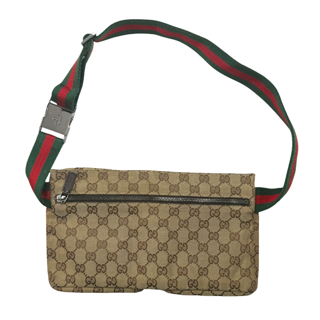 Gucci GG Canvas Web Double Pocket Belt Bag Brown