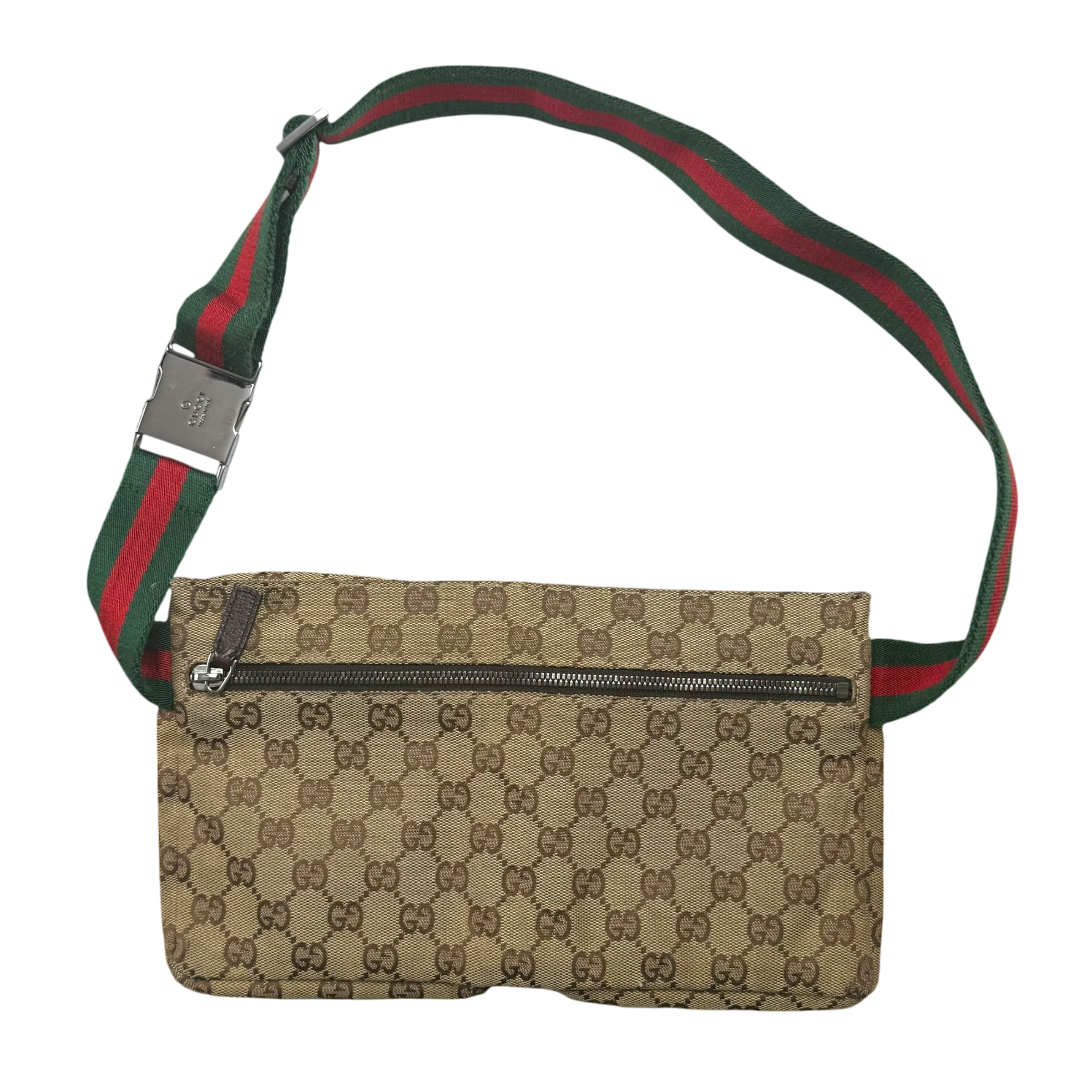 Gucci GG Canvas Web Double Pocket Belt Bag Brown
