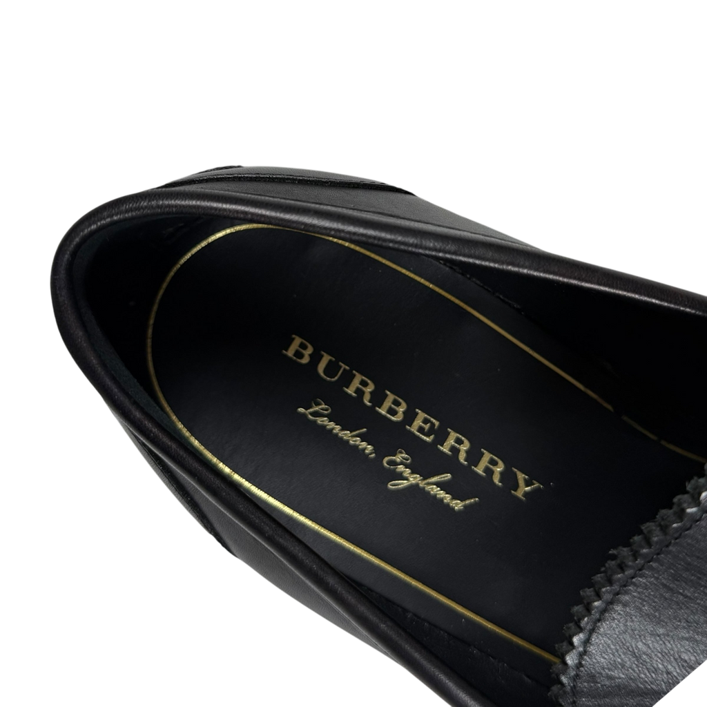 Burberry Kiltie Fringe Leather Loafers Black /Yellow (Fits US10.5-11)