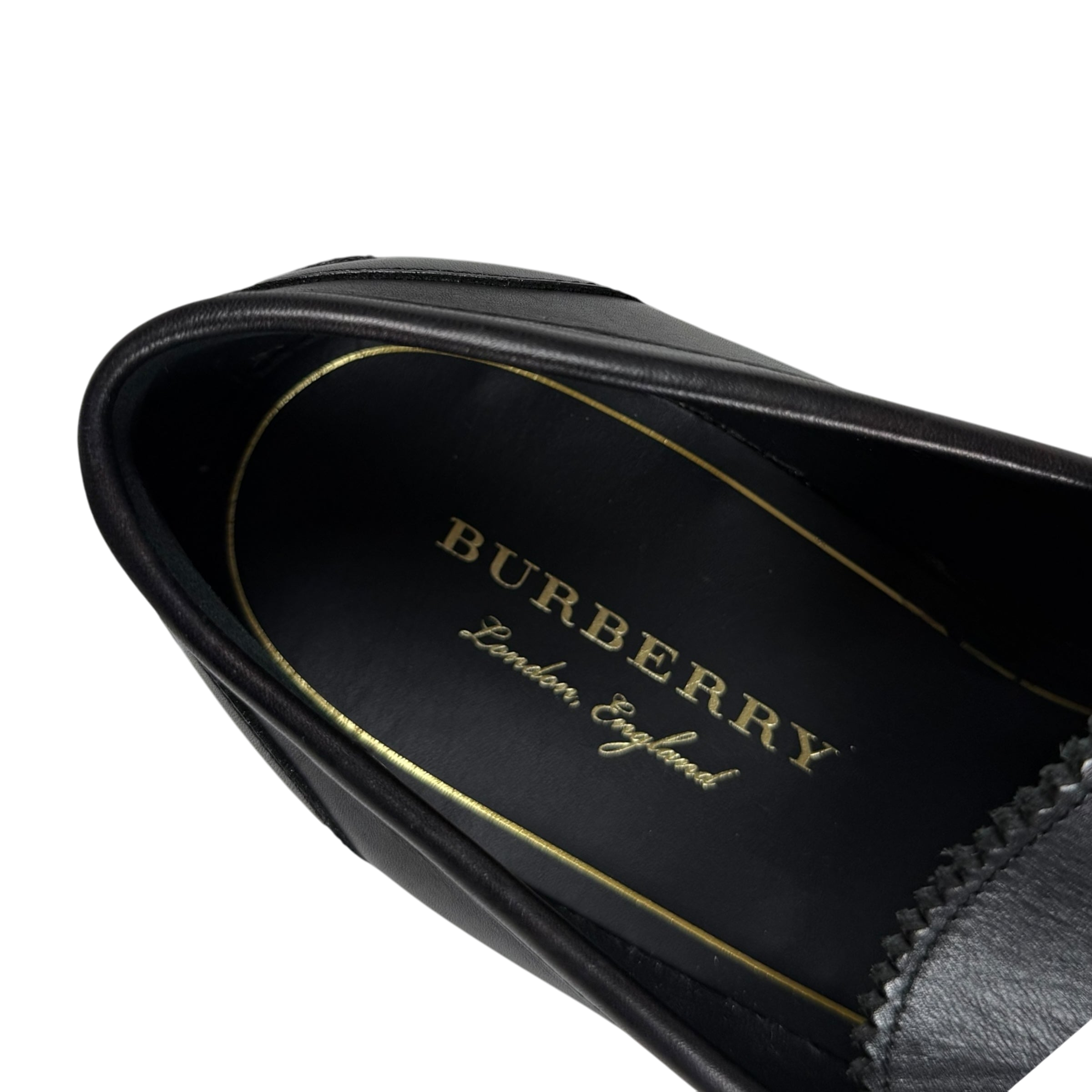 Burberry Kiltie Fringe Leather Loafers Black /Yellow (Fits US10.5-11)